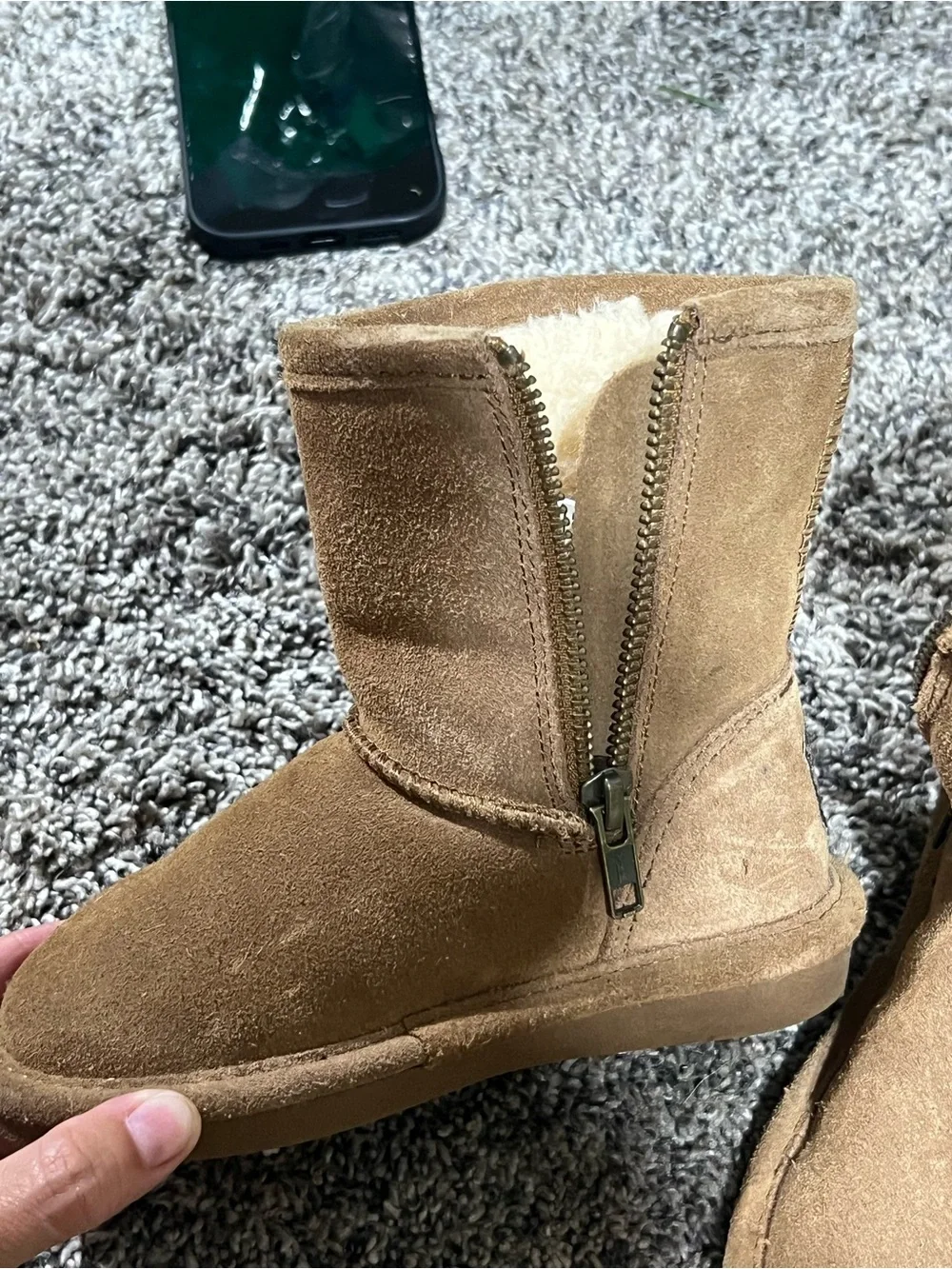 BearPaw Kids Brown Suede Shearling-Lined Boots